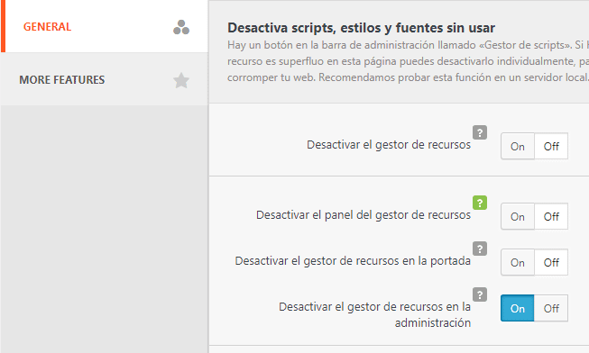 opciones habilitadas